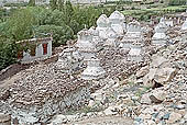 Ladakh - Chortens and mani walls with piles of graved stones are a very common sight